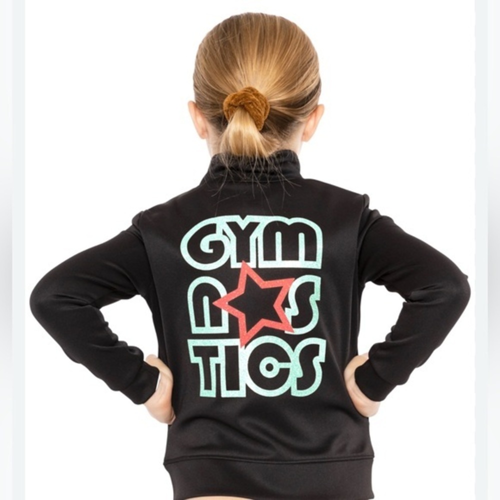 Gymnastics Jacket Stretch is Comfort Glitter Size Medium ‎ (8) Child Black